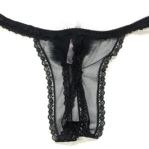Vintage Victoria's Secret Split Crotch Thong, y2k Black Mesh Crotchless Panty S